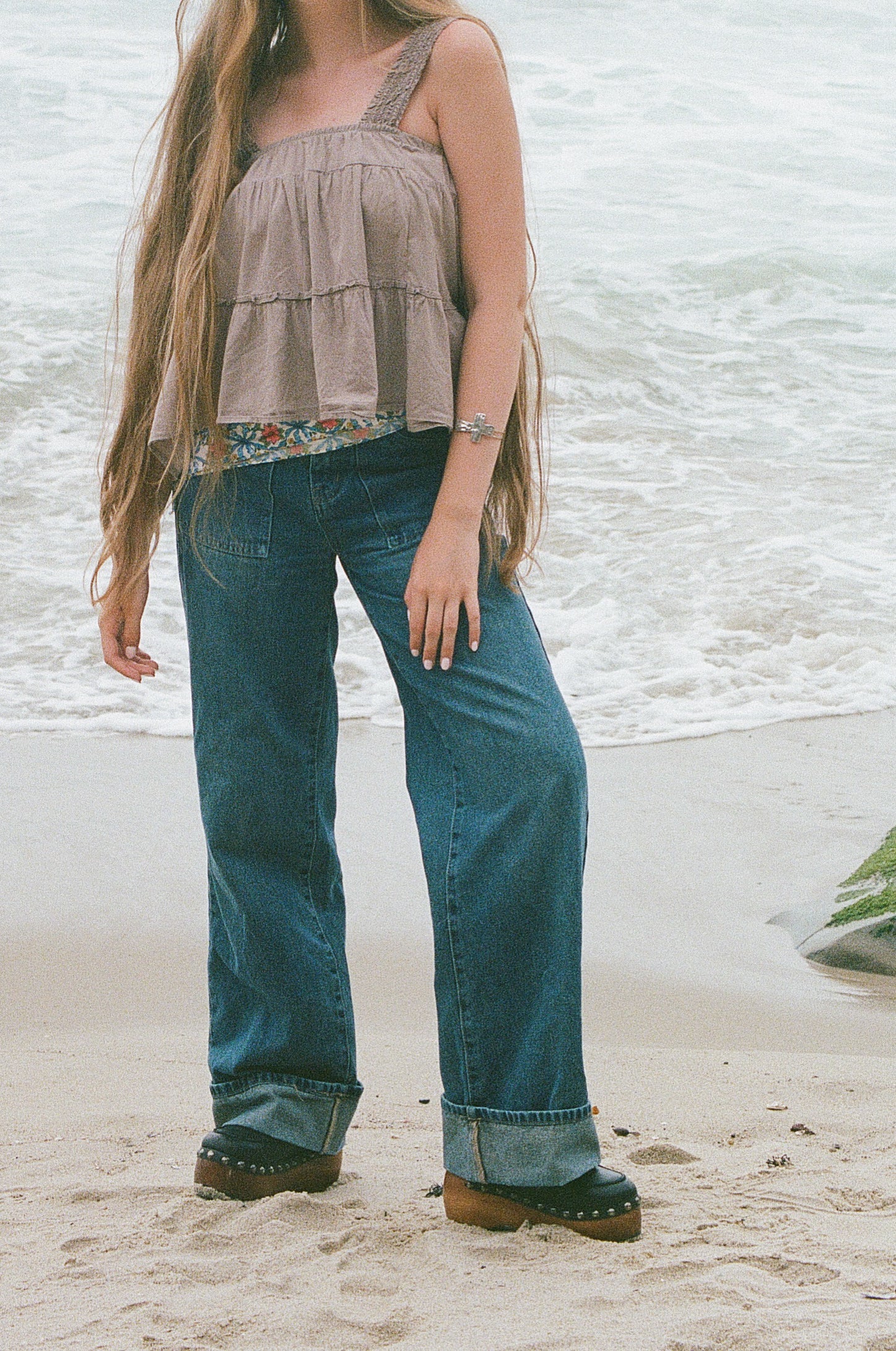 BxW light brown ruffle top